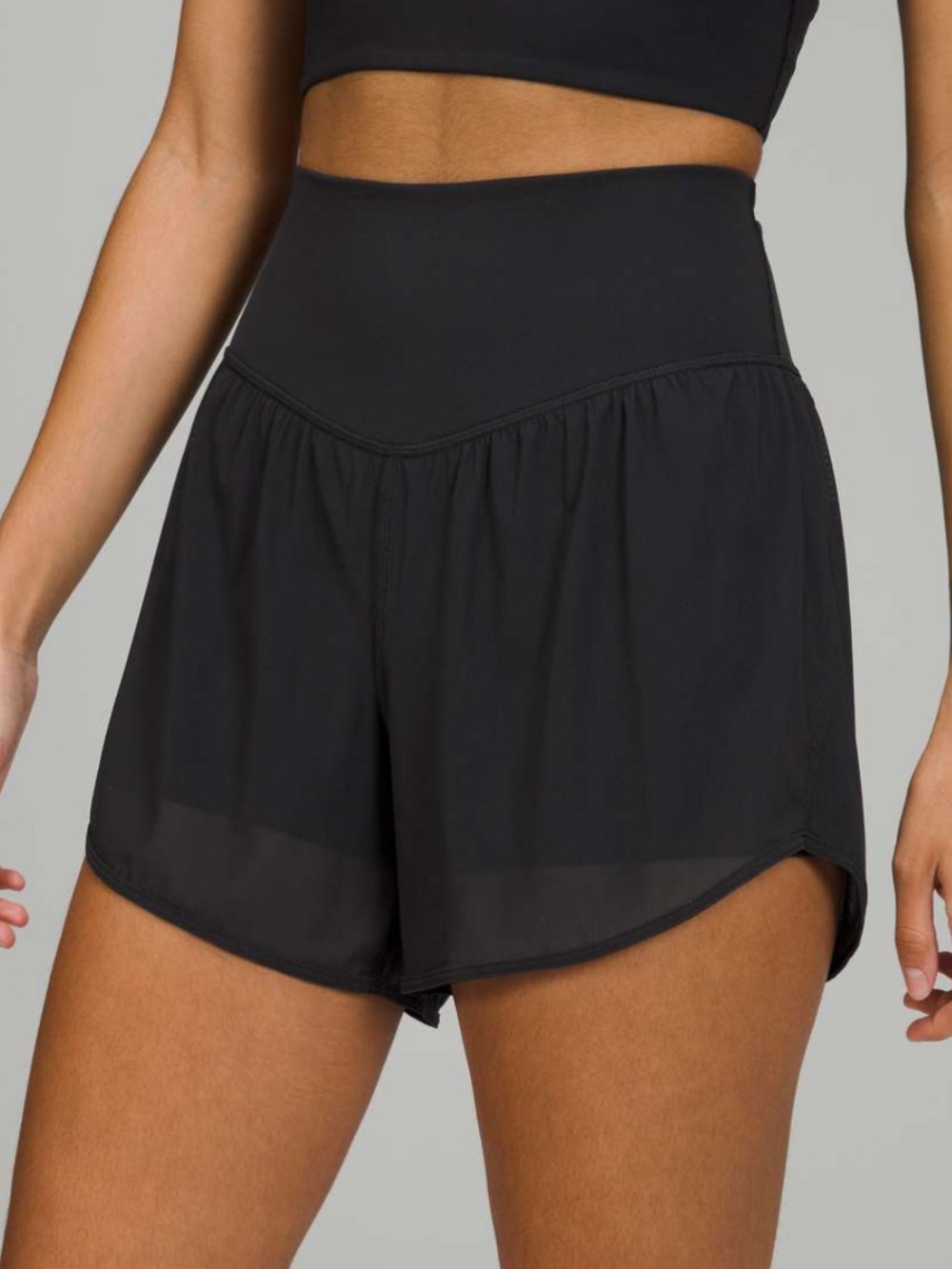 🍋 lululemon athletica Nulu Black High-Rise Mesh Athletic Shorts Size 10 Like New